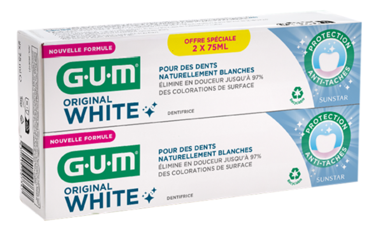 Gum original white dentifrice lot de 2 x 75 ml